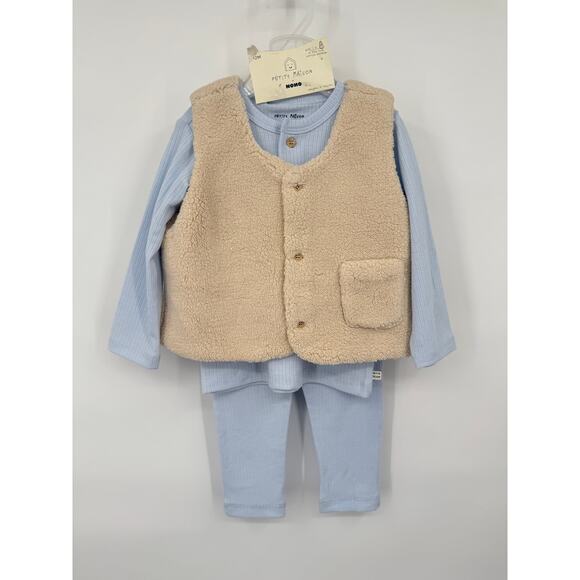 NWT Petite Mason X NONO Infant 3 Piece Set Top Bottoms Teddy Sherpa Vest 12M - Picture 1 of 8